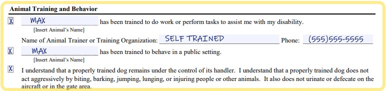 Blank U.S. Department of Transportation Service Animal Air Transportation Form