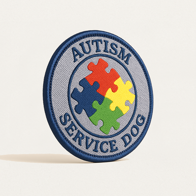 Autism Service Dog Patch – 3" Round Sew-On with Puzzle Piece Design