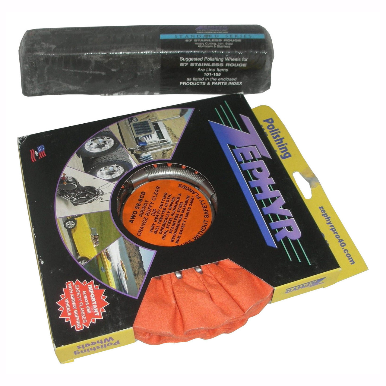 Zephyr Awo 58-8 CD Orange Ruffy Clear Dip Airway Buffing Wheel
