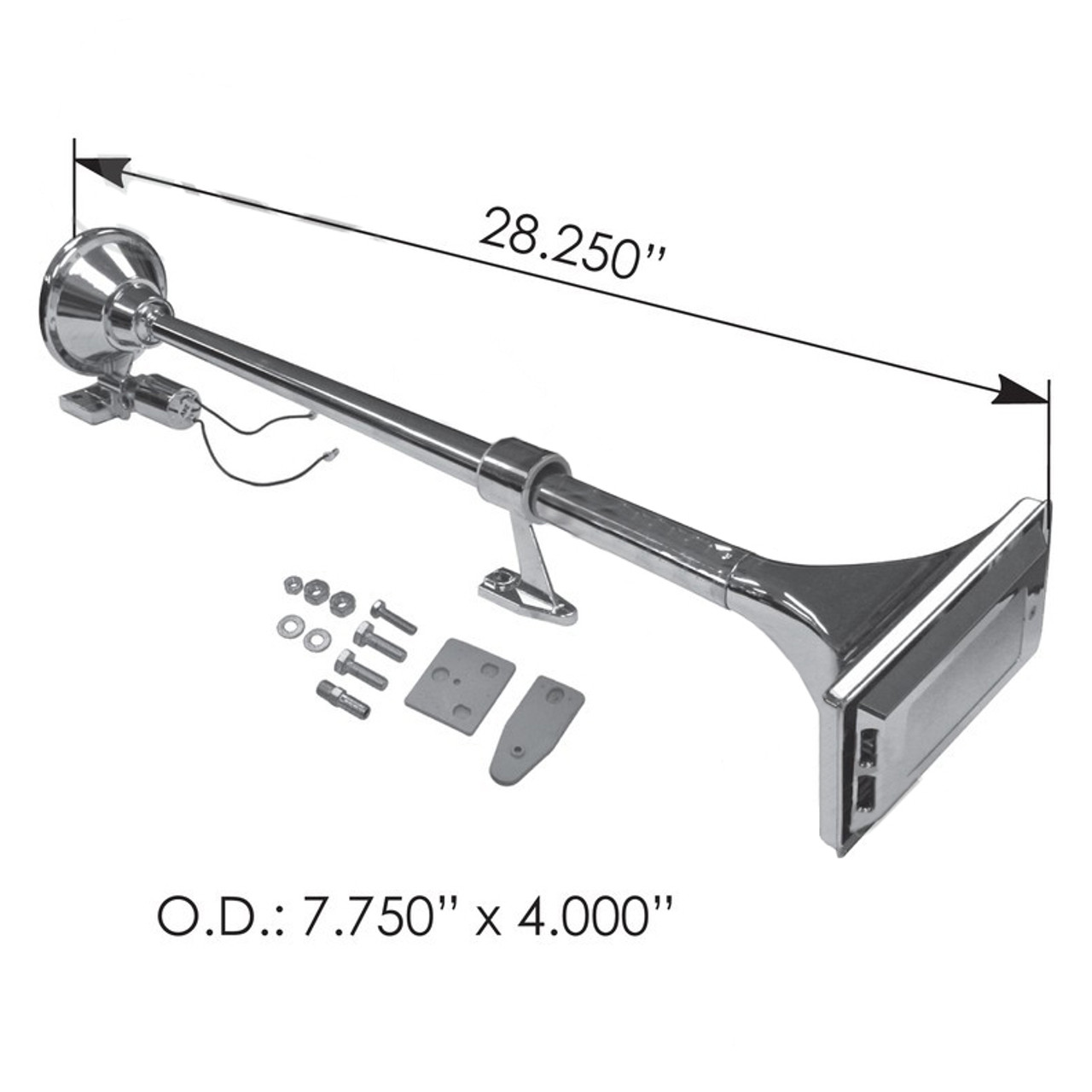 Truck compressed air horn with spoiler, with casing in stainless