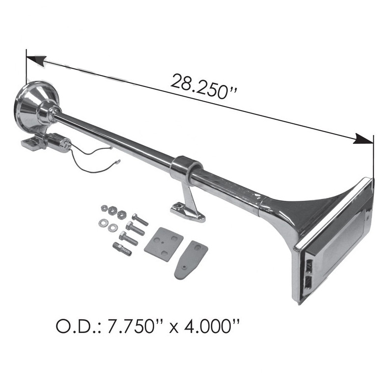 Hadley Truck Air Horn In Stainless Steel Chromed - Square 73cm (H00977