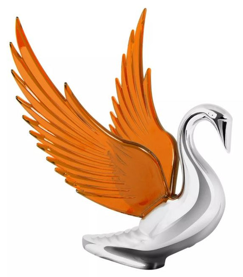 Swan Bugler Chrome with AMBER Windrider Wings - Hood Ornament 