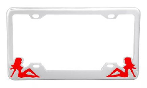 NAKED LADY Silhouette (Red) Chrome License Plate Frame