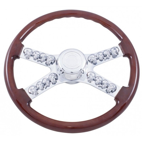 18" Chrome Skull Spokes Steering Wheel for Kenworth, Peterbilt, Semi Trucks