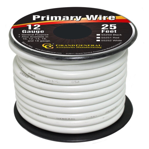 White 12-Gauge Primary Wire Roll of 25Ft