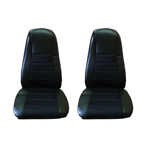 Black Faux Leather Seat Covers with Pocket, Pair