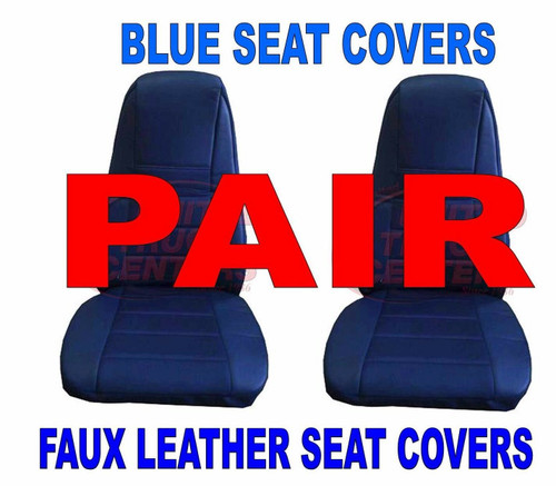 Blue Faux Leather Truck Seat Covers with Pocket, Pair