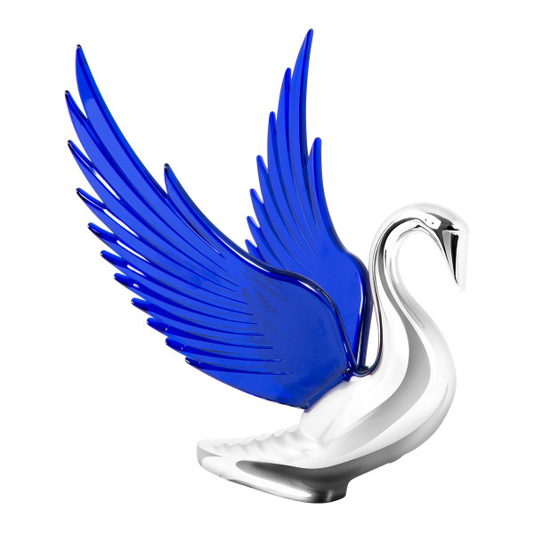 Swan Bugler Chrome with BLUE Windrider Wings - Hood Ornament 