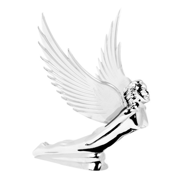 Flying Goddess Chrome with CLEAR Windrider Wings - Hood Ornament