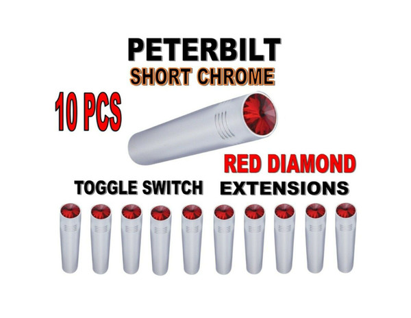 Toggle Switch Ext. Short Chrome - RED Diamond (X10) PETERBILT