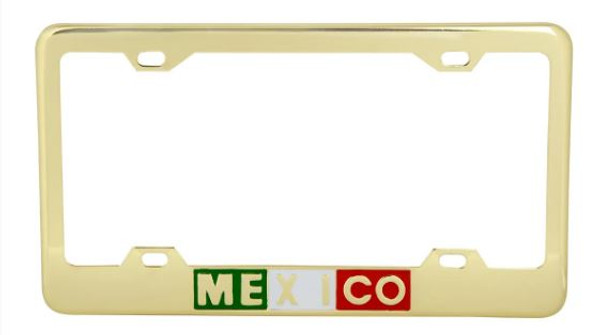 Flag of Mexico -  Chromed GOLD Metal License Plate Frame 