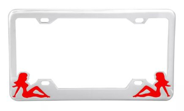 NAKED LADY Silhouette (Red) Chrome License Plate Frame