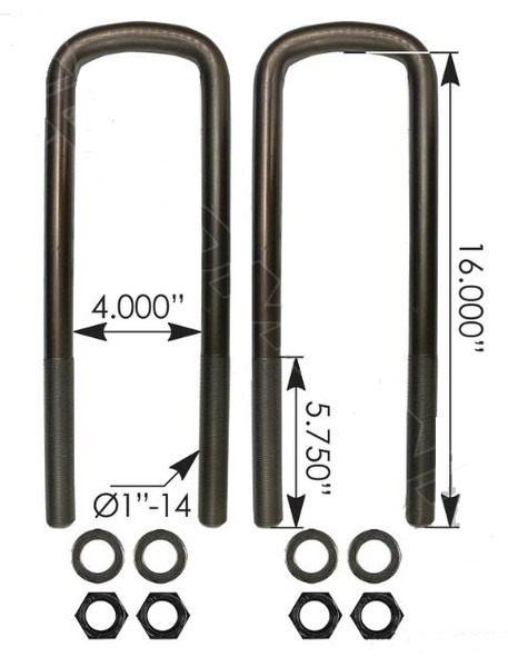 Peterbilt 379 U-BOLT (Kit) for Air Ride U-bolt Top Plate (1" x 4" x 16")