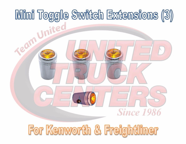 Toggle Switch extensions(3) Mini AMBER Jewel Chrome - Freightliner KW - Pointed