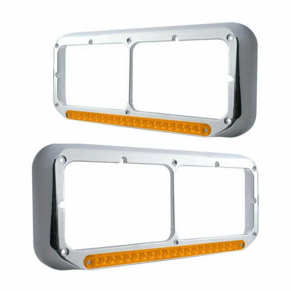 LED Dual Headlight Bezel Amber LED with Amber Lens, Set (Fits All Truck Makes)