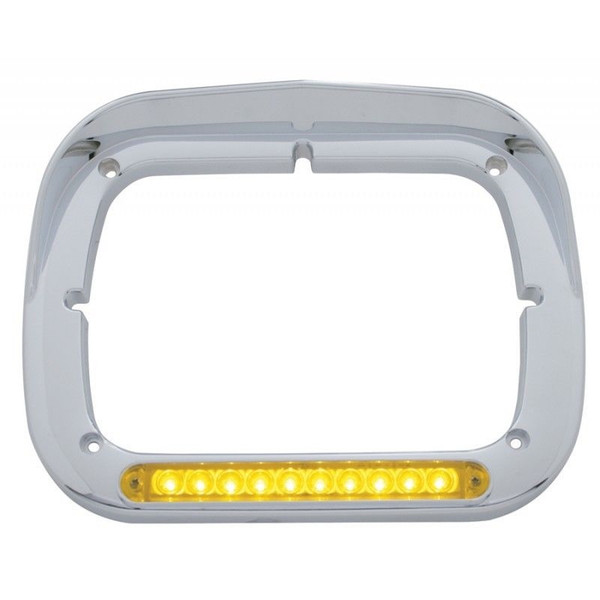 Chrome 10 Amber LED Amber Lens Rectangular Headlight Bezel with Visor