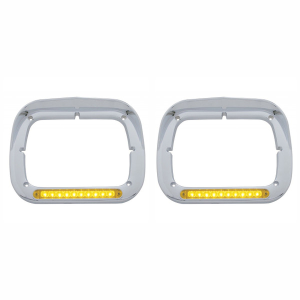 10 Amber LED Rectangular Headlight Bezel with Visor for Semi Trucks, Pair