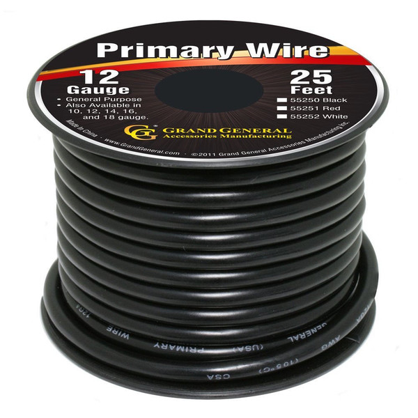 Black 12-Gauge Primary Wire Roll of 25Ft