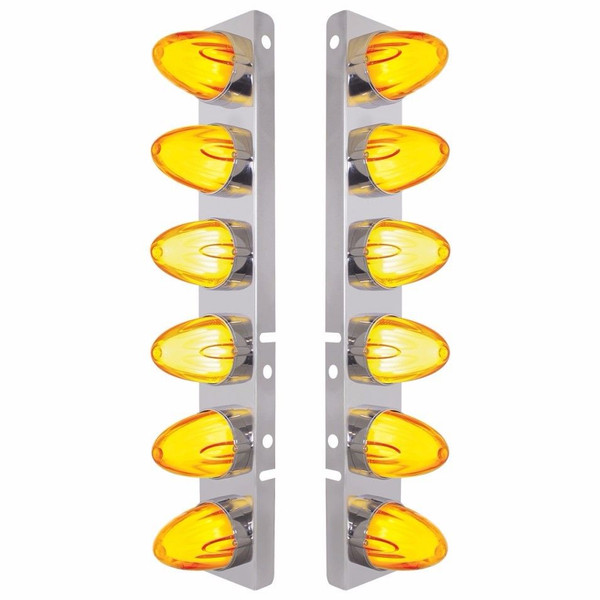 Peterbilt 12 LED Front Air Cleaner Brackets Watermelon Amber/Clear, Pair