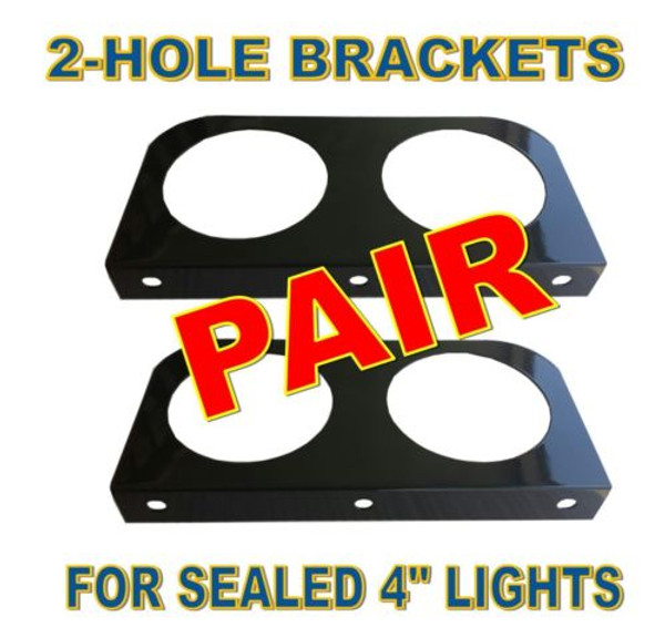 Black L Mounting Brackets with 2 Round Holes for 4" Lights (pair)