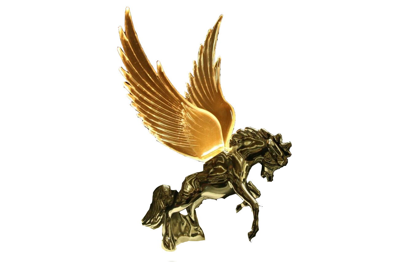 Flying Stallion Chrome w/ AMBER Windrider WINGS Hood Ornament UATPARTS