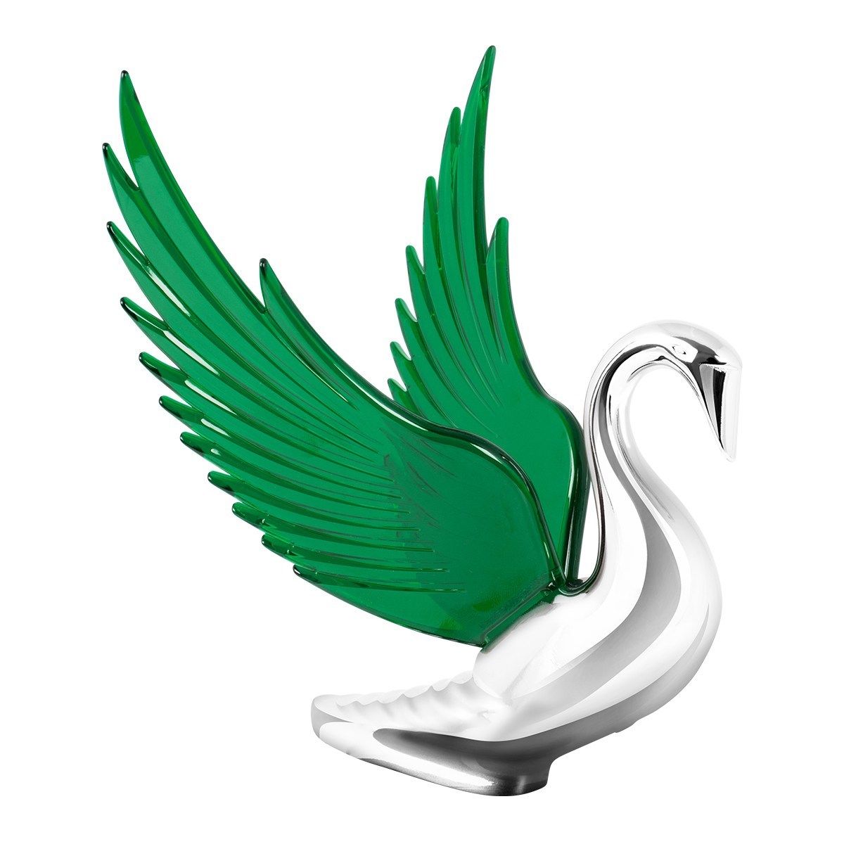 Swan Bugler Chrome with GREEN Windrider Wings Hood Ornament UATPARTS