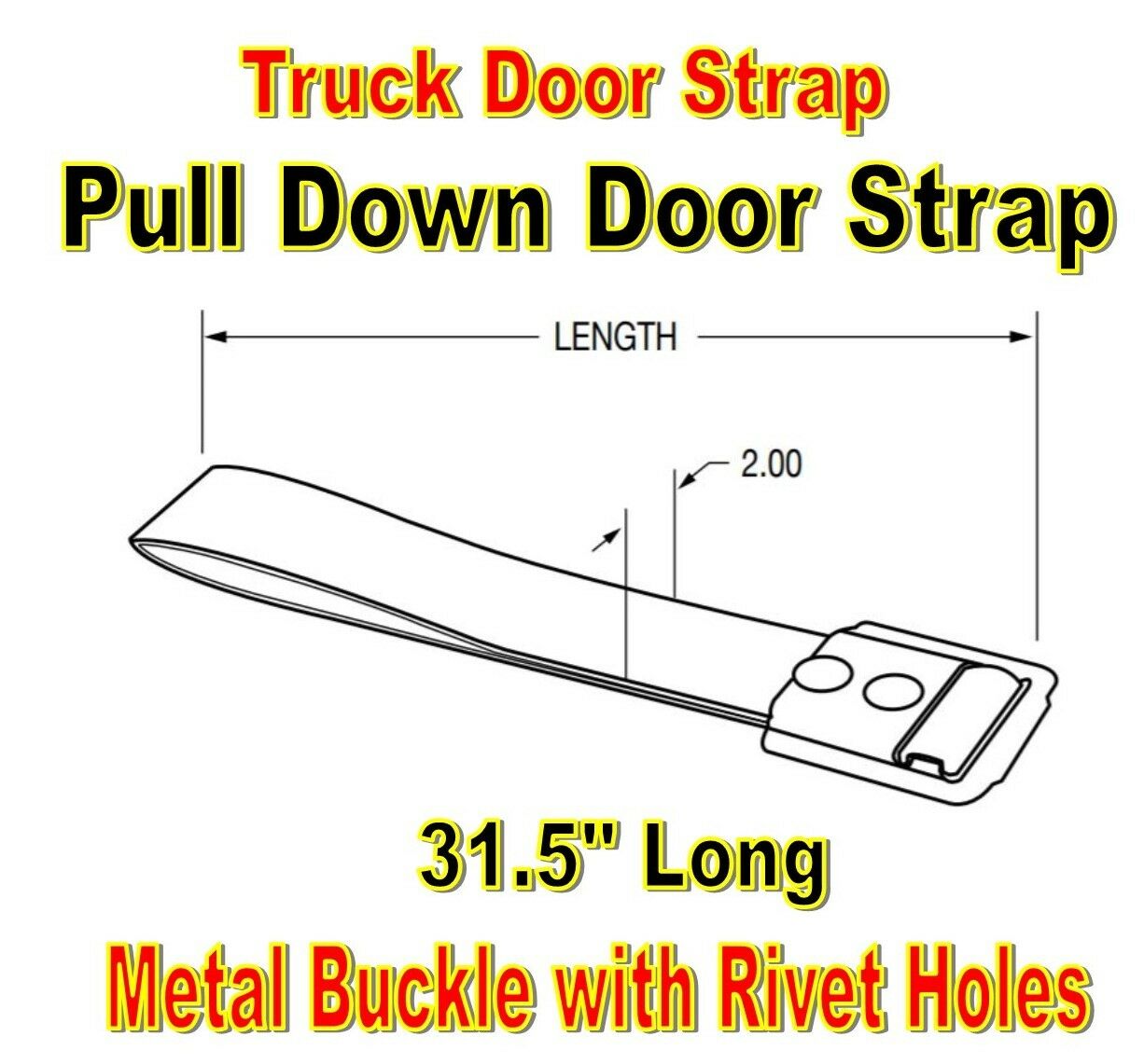 Truck Rear Door Strap w/ Metal Strap Mount (31.5" inches) Pull Down Door Strap UATPARTS