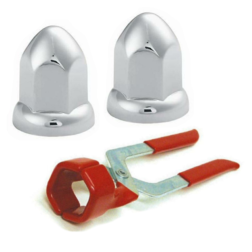 60 Chrome ABS Plastic Pointed Lug Nut Covers, 33mm Flanged with Removal