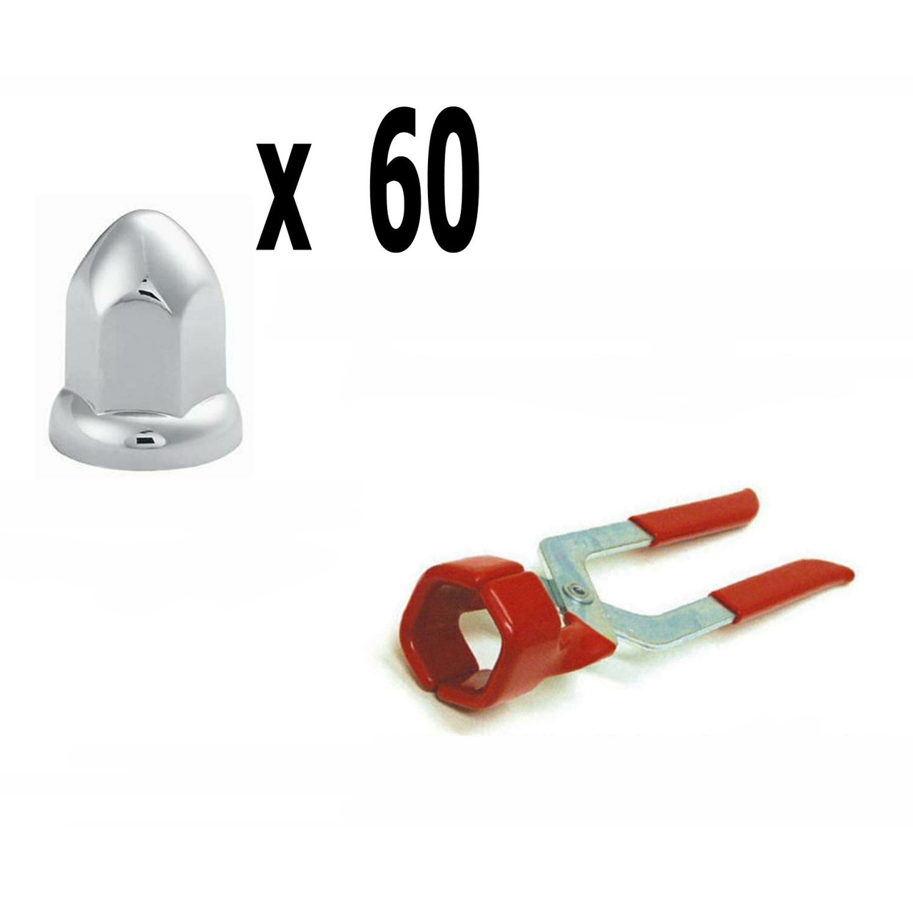 60 Chrome ABS Plastic Pointed Lug Nut Covers, 33mm Flanged with Removal