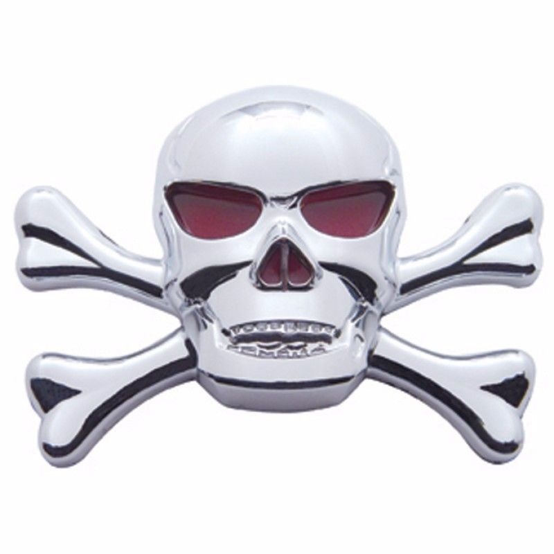 Chrome Skull & Cross Bone emblem with red eyes