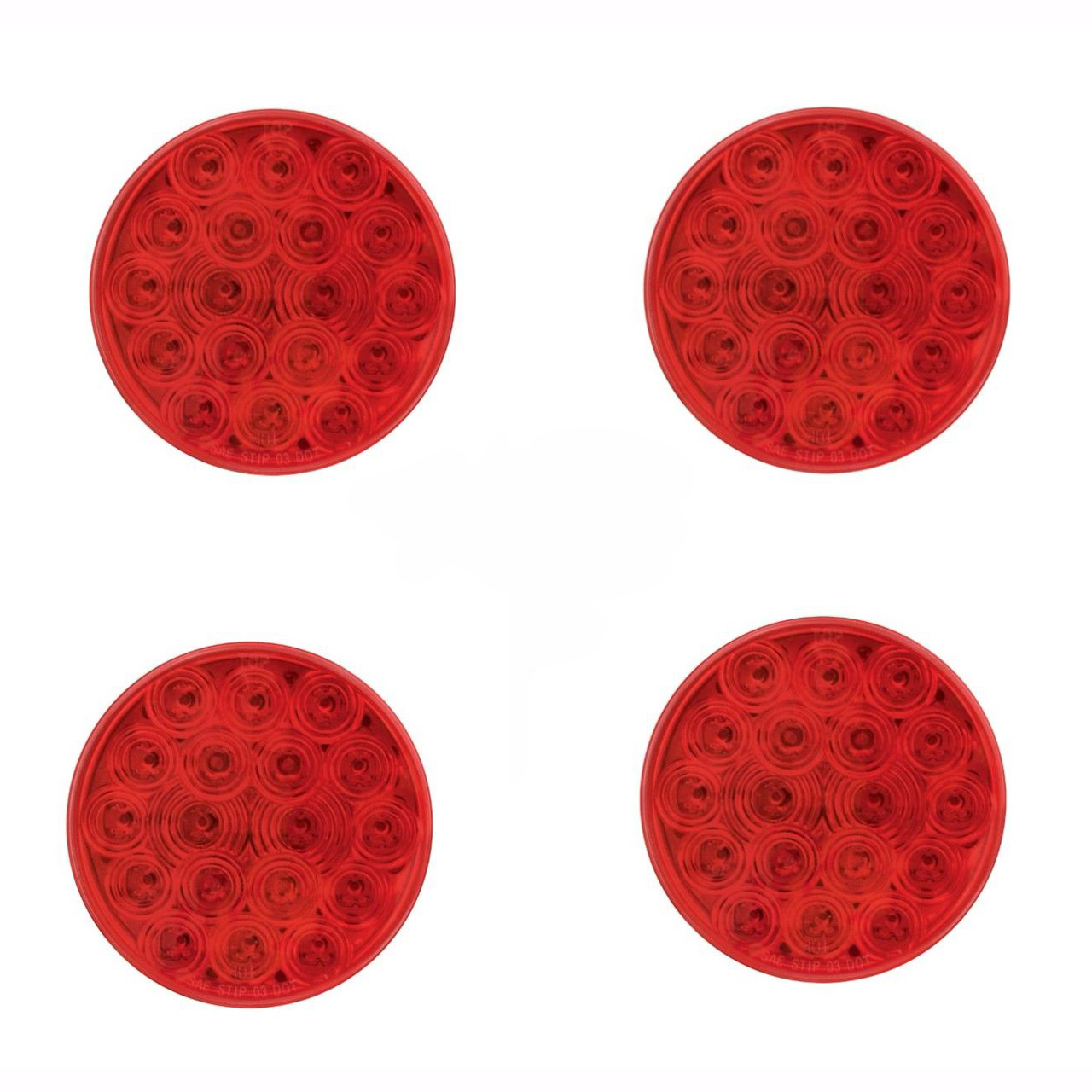 4" Red 18 LED Stop Turn Tail Lights with Grommets for Semi Trucks, 4