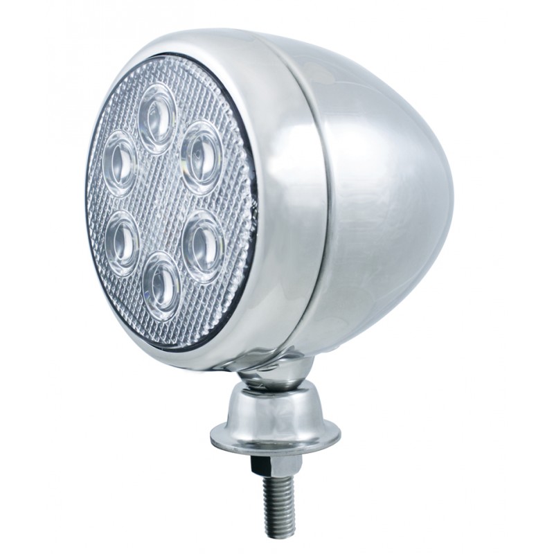 5" Round Tear Drop White 6 LED Chrome Work Light / 18 Watt Light / 12V