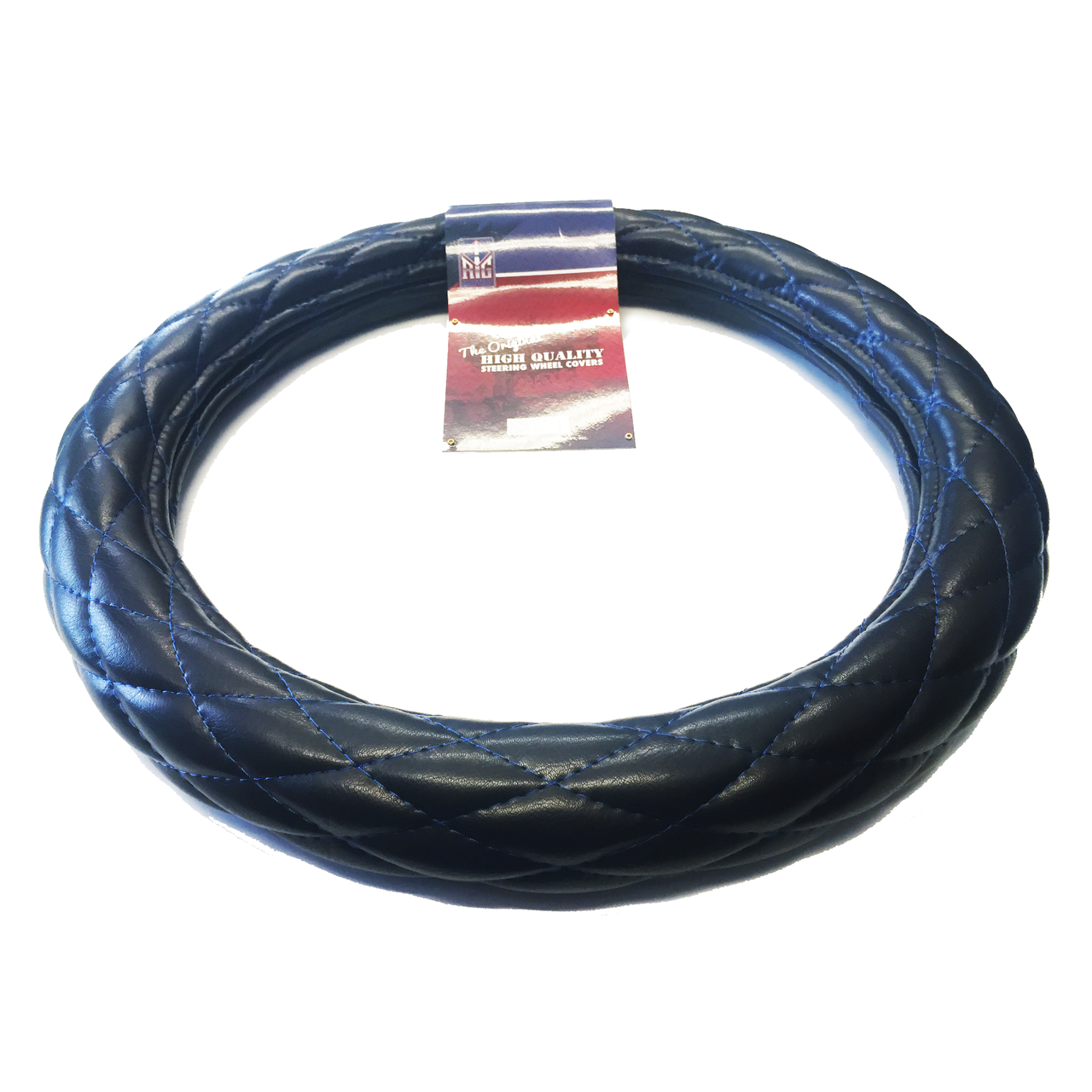 Steering Wheel Cover Black with Blue Diamond Cushion Stitch, 18" UATPARTS