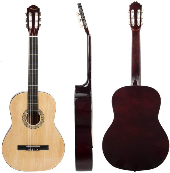 JMFinger Full Size Classical Guitar 39 inch Guitar for Beginners with Gig Bag, Strap, Picks, 3 in 1 Metronome&Tuner,Natural