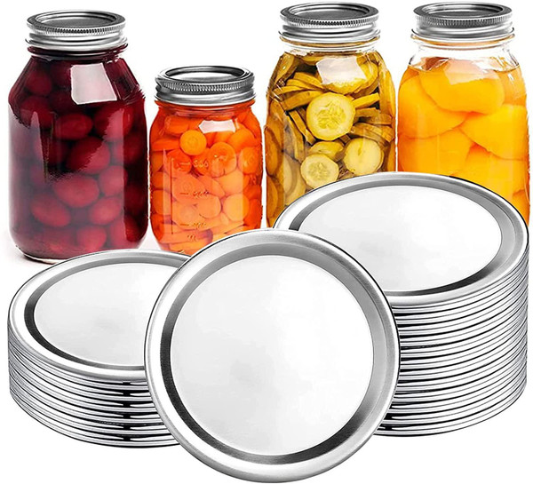 100 Piece Can Lid, Regular Mouth Split Mason Jar Lid (70mm Silver)