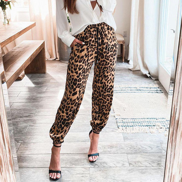 Leopard Print Women's Pants Elastic Waist Pocket Cropped Trousers Female 2021 Summer Autumn Fashion Loose Casual Ladies Pant
