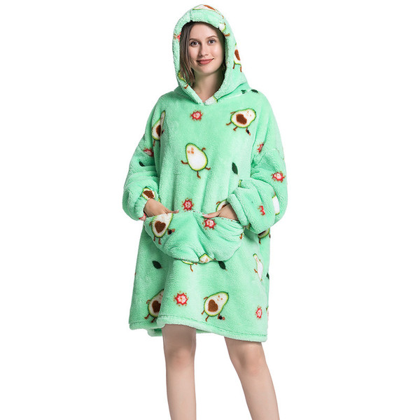 Adult Hooded Animal Nightgown Flannel Blanket Women Fleece Warm Pajamas Pullover Sweater Soft Comfortable Spring Autumn Winter