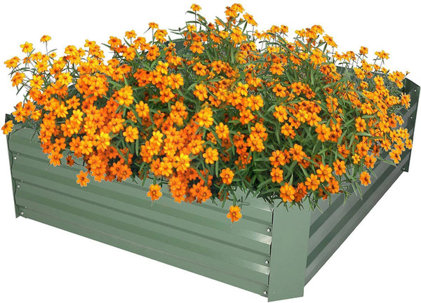 Bosonshop Raised Garden Bed Steel Planter Box Galvanized Anti-Rust Coating Planting Vegetables Herbs and Flowers for Outdoor, Square