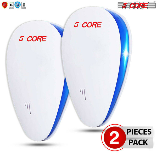 Insect Repellent Pest Control Ultrasonic Set Reject Pro Bug Repeller Home Defender Non-Toxic Pet Safe (White 2 Pack) 5 Core RR 9006 W 2