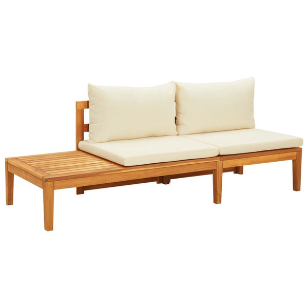 Patio Bench with Table Cream White Cushions Solid Acacia Wood