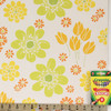 1960s Vintage Wallpaper Retro Green Orange Yellow Flowers Green Center