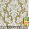 1970s Vintage Wallpaper White Large Flock Damask on Gold