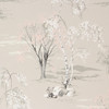 1950s Vintage Wallpaper Scenic Trees Mountains Beige