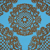 1970s Vintage Wallpaper Black Medallion Flock on Blue