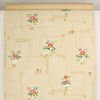 1930s Vintage Wallpaper Red Yellow Flower Bouquets on Tile