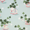 1940s Vintage Wallpaper Ivy with Red Blue Kitchen Theme