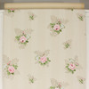 1960s Vintage Wallpaper Pink Rose on Beige Lace Stripe