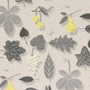 1950s Vintage Wallpaper Gray Leaves Yellow Fruit