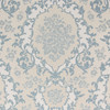 1970s Vintage Wallpaper Blue Damask Flock on White