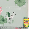 1940s Vintage Wallpaper Cranes Pink Lilies on Green